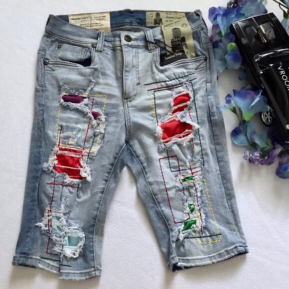 Industrial Indigo NWT Distressed Light Wash Jean Shorts Men W32 - Picture 2 of 9